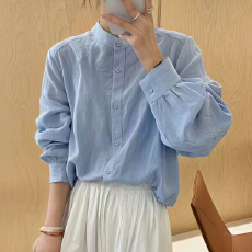 批发秋装新款设计感长袖<b class='q'>衬衫</b>女宽松显瘦百搭小个子上衣带里衬