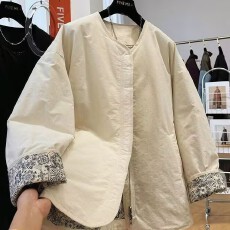 批发冬装高级感复古别致独特超好看圆领棉服慵懒松弛感休闲棉衣外套