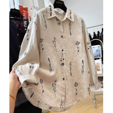 批发秋装新款日韩外贸长袖防晒衬衫女高级感纯亚麻重工刺绣气质<b class='q'>上衣</b>