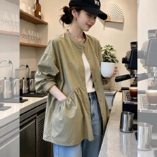 批发秋装<b class='q'>韩版</b><b class='q'>大码</b><b class='q'>女装</b>新款双口袋长袖风衣外套衬衫上衣女