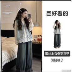 批发秋装新款韩版宽松显瘦<b class='q'>牛仔</b><b class='q'>马甲</b>女高级感别致独特宽松叠穿<b class='q'>马夹</b>套装