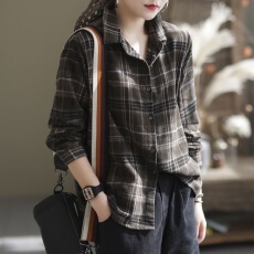 批发秋冬装<b class='q'>衬衣</b>宽松百搭叠穿<b class='q'>格子</b><b class='q'>衬衫</b>遮肚显瘦女装气质长袖开衫上衣