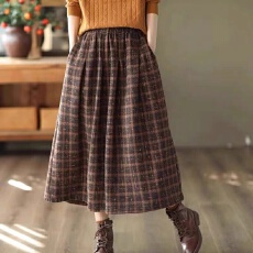批发秋<b class='q'>冬</b>装复古加厚毛呢半身裙女格纹A字裙显瘦呢子中长款格子女裙