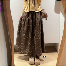 批发秋冬装复古碎花碎花半身<b class='q'>裙</b>女毛绒感大<b class='q'>裙</b>摆中长<b class='q'>裙</b>