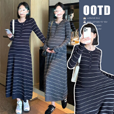 批发现现~孕妇装2026春季新品修身条纹针织<b class='q'>休闲</b>百搭孕妇连衣裙