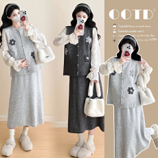 批发实拍~2026秋冬新品<b class='q'>韩版</b>时尚减龄花朵上衣+半身裙可调节套<b class='q'>装</b>