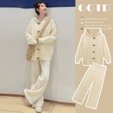 批发现现~孕妇装2025秋冬新款针织<b class='q'>毛衣</b>连帽两件套<b class='q'>韩版</b>宽松休闲风套装