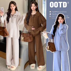 实拍~2025孕妇宽松慵懒风针织秋冬时尚保暖两件套小个子套装