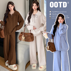 实拍~2025孕妇宽松慵懒风针织秋冬时尚保暖两件套小个子套装