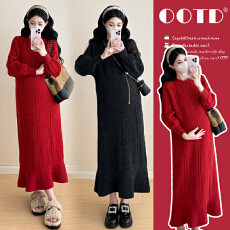 实拍~网红2025秋冬细闪加厚气质显瘦针织毛衣孕妇装鱼尾长裙