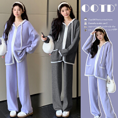 批发实拍~2025秋冬新品孕妇时尚撞色休闲<b class='q'>毛衣</b>拉链连帽+阔腿裤套装