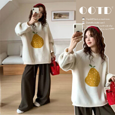 批发孕妇秋装2025新款秋冬加厚外穿提花套头毛衣长袖宽松休闲<b class='q'>百搭</b>上衣