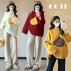 批发实拍~新款孕妇装2025秋冬加厚外穿提花套头毛衣宽松休闲<b class='q'>百搭</b>上衣