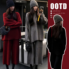 批发现~2025秋冬懒人套装高级感氛围穿搭简约毛衣+阔腿裤子两件套