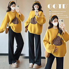 批发实拍~新款孕妇装2025秋冬加厚外穿提花套头毛衣宽松休闲<b class='q'>百搭</b>上衣