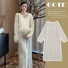 孕妇装冬装加厚毛衣连衣裙大码长裙子2025新款套装孕妈高级感穿搭