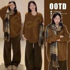 批发蝴蝶结孕妇毛衣针织衫2025秋冬新款宽松慵懒圆领套头加厚上衣