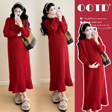 实拍~网红2025秋冬细闪加厚气质显瘦针织毛衣孕妇装鱼尾长裙