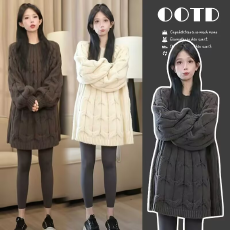 批发新款韩系简约慵懒风时尚针织衫孕妇装秋冬款<b class='q'>休闲</b>宽松百搭纯色毛衣