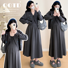 批发实拍2025秋冬新款<b class='q'>韩版</b>高级感针织吊带裙刺绣外套孕妇套装