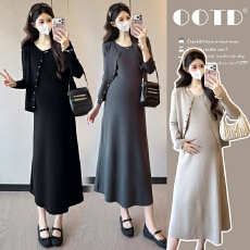 实拍~孕妇秋冬新款小香风套装潮妈洋气显瘦开衫外套背心裙两件套