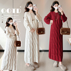 批发孕妇装冬装加厚毛衣<b class='q'>连衣裙</b>大码长裙子2025新款套装孕妈高级感穿搭