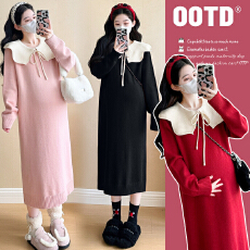 批发实拍2026秋冬新款时尚宽松大码娃娃领减龄跨年圣诞喜庆孕妇<b class='q'>连衣裙</b>