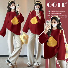 批发实拍~新款孕妇装2025秋冬加厚外穿提花套头毛衣宽松休闲<b class='q'>百搭</b>上衣