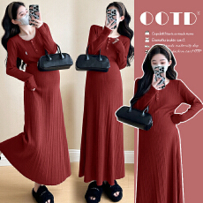 实拍~孕妇秋冬2026新款针织连衣裙宽松中长款慵懒风秋季裙子