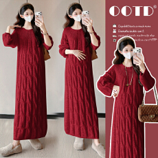 实拍孕妇冬装加厚毛衣连衣裙大码长裙2025新款套装孕妈高级感穿搭