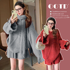 批发新品现现~2026冬季<b class='q'>新款</b>时尚气质减龄圣诞红色蝴蝶结羊毛<b class='q'>孕妇</b><b class='q'>套装</b>