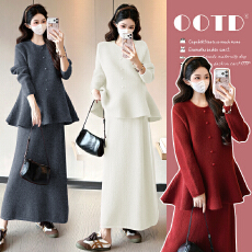 批发实拍~现~孕妇套装时尚洋气时髦法式小香风上衣半身裙秋冬款两件套