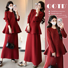 批发实拍~现~孕妇套装时尚洋气时髦法式小香风上衣半身裙秋冬款两件套