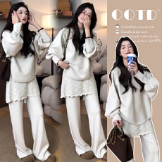 批发现~新品孕妇慵懒休闲套装秋冬新款针织衫毛衣屁帘裤子两件套穿搭