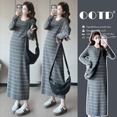 批发<b class='q'>实拍</b>现~<b class='q'>孕妇装</b>2026早春新品修身时尚条纹针织休闲百搭<b class='q'>孕妇</b><b class='q'>连衣裙</b>