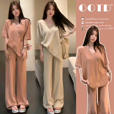 批发现现 孕妇装温柔慵懒风短袖上衣阔腿长裤2026夏季新款休闲两件套