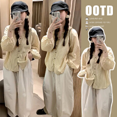 批发现现~2026夏季新品孕妇<b class='q'>装</b>春季小清新条纹衬衫+阔腿<b class='q'>裤</b><b class='q'>套装</b>