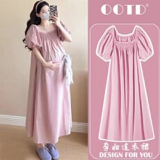 批发实拍优质版孕妇装2026夏季气质公主风泡泡袖新款宽松简约孕妇长裙