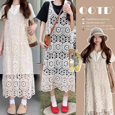 批发现現~2026孕妈夏季新品宽松遮肉显瘦懒人裙＋蕾丝气质吊带两件套