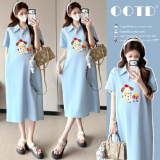 批发实拍孕妇装2026夏季新品韩版时尚减龄甜美Polo领重工刺绣小狗长裙