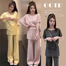 批发大版型~2026夏季新品孕妇慵懒休闲套装针织衫+屁帘裤子两件套穿搭