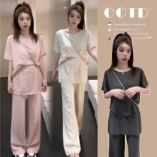 批发大版型~2026夏季新品孕妇慵懒休闲套装针织衫+屁帘裤子两件套穿搭