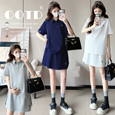 批发实拍~2026孕妇装夏季新款孕妇POLO领休闲<b class='q'>运动</b>刺绣裙裤可调节套装