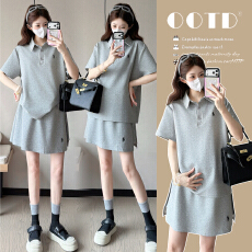 批发实拍~2026孕妇装夏季新款孕妇POLO领休闲<b class='q'>运动</b>刺绣裙裤可调节套装