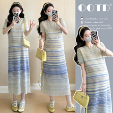 批发<b class='q'>实拍</b>~2026<b class='q'>孕妇</b><b class='q'>针织</b>长裙2026夏季新款条纹撞色圆领短袖<b class='q'>孕妇</b><b class='q'>连衣裙</b>