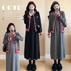 批发实拍~<b class='q'>孕妇</b><b class='q'>秋冬</b>新品懒人穿搭韩版时尚开衫+背心裙减龄气质<b class='q'>显瘦</b>套装