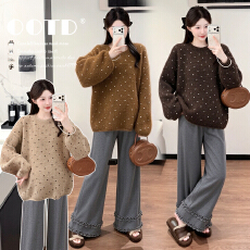 批发实拍~<b class='q'>孕妇</b><b class='q'>秋冬</b>新品懒人穿搭韩版时尚毛衣+阔腿裤减龄气质<b class='q'>显瘦</b>套装