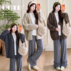 批发实拍~<b class='q'>孕妇</b><b class='q'>秋冬</b>新品懒人穿搭时尚开衫马甲+打底裙减龄气质<b class='q'>显瘦</b>套装