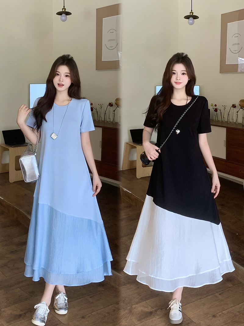 RY3136# 实拍2026夏装新款胖mm大码女慵懒风别致拼接宽松气质显瘦...