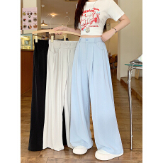 批发实拍2026夏装新款胖mm<b class='q'>大码</b>女<b class='q'>时尚</b>休闲设计感高腰a字显瘦阔腿裤